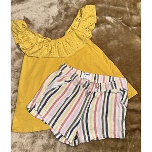 Old Navy Outfit Girls Size 8 Shorts Top Yellow striped elastic waist